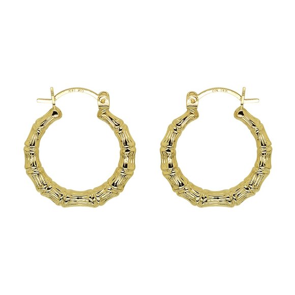 Bamboo Hoop Earrings 14K Yellow Gold - Picture 3 of 4